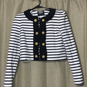 Markus Lupfer B&W Stripe Blazer With Gold Buttons
